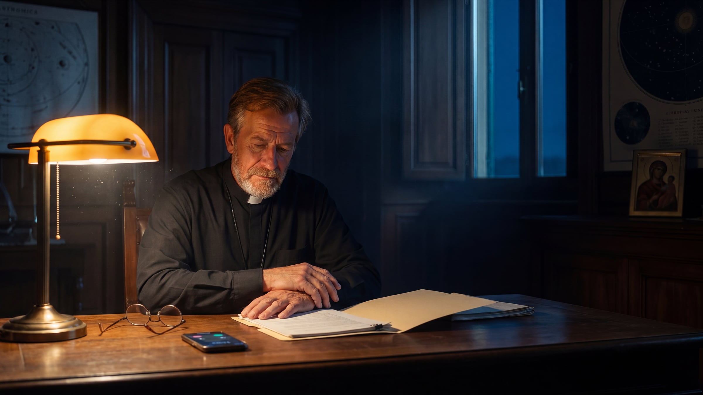 Father Tomas Amaro at his desk at the Vatican Observatory