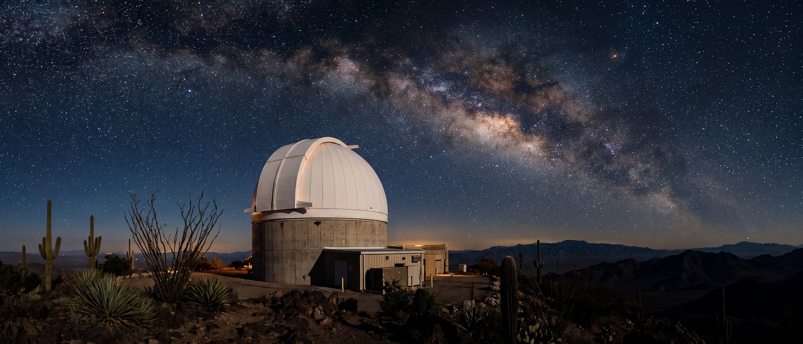Domed telescope at Kitt Peak Observatory at dusk.